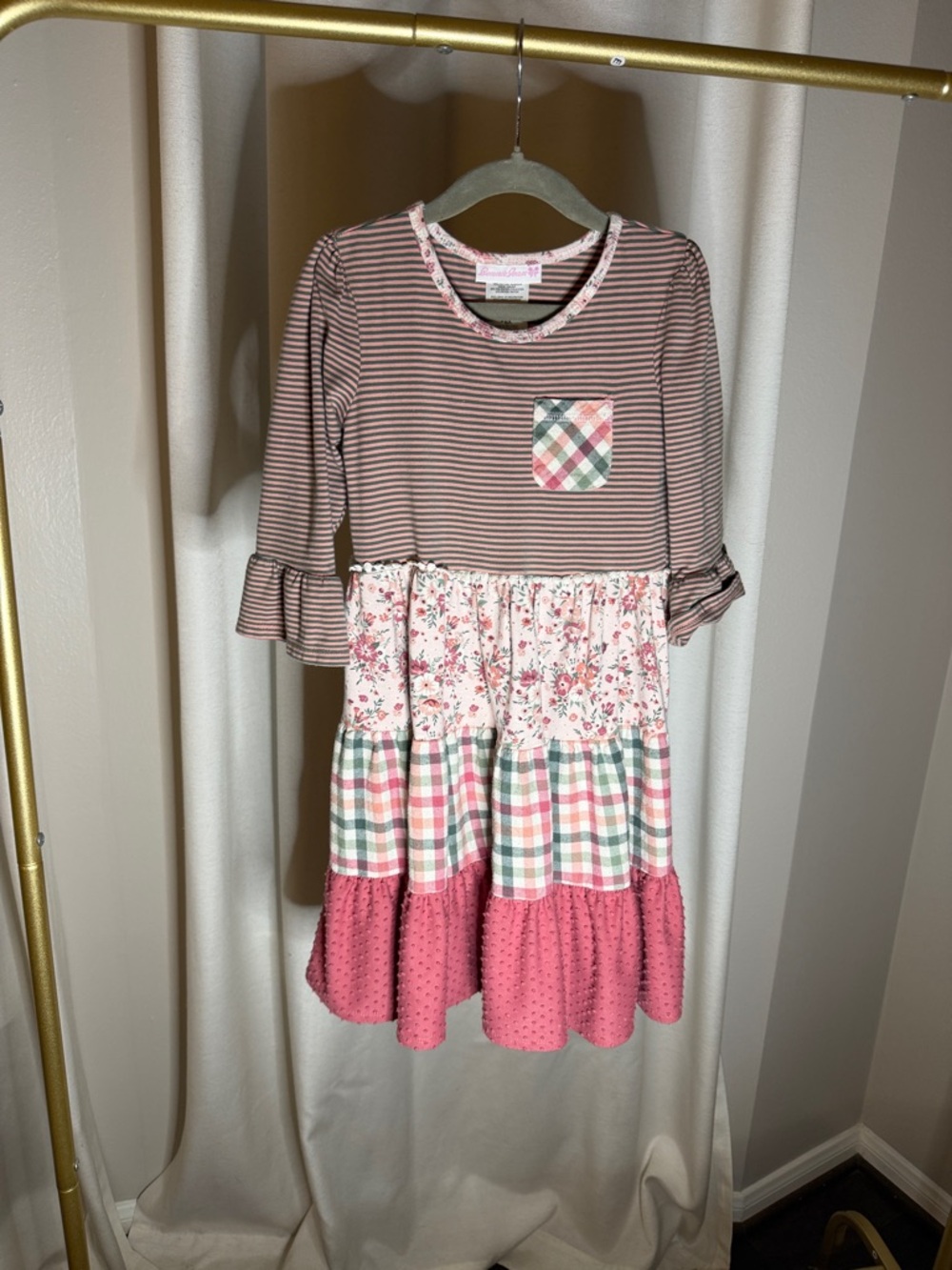 Bonnie Jean Pink Striped & Floral Tiered Dress
